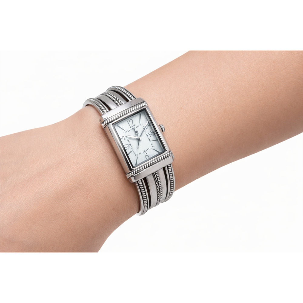 Premier Designs Womens Retro Vintage Silver Cuff‎ Watch Square Case Quartz